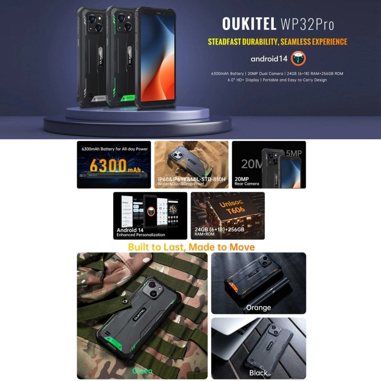 [HK Warehouse] Oukitel WP32 Pro, 6GB+256GB, 6.0 inch Android 14 T606 Octa Core, OTG, Network: 4G (Black) - Other by OUKITEL | Online Shopping South Africa | PMC Jewellery | Buy Now Pay Later Mobicred