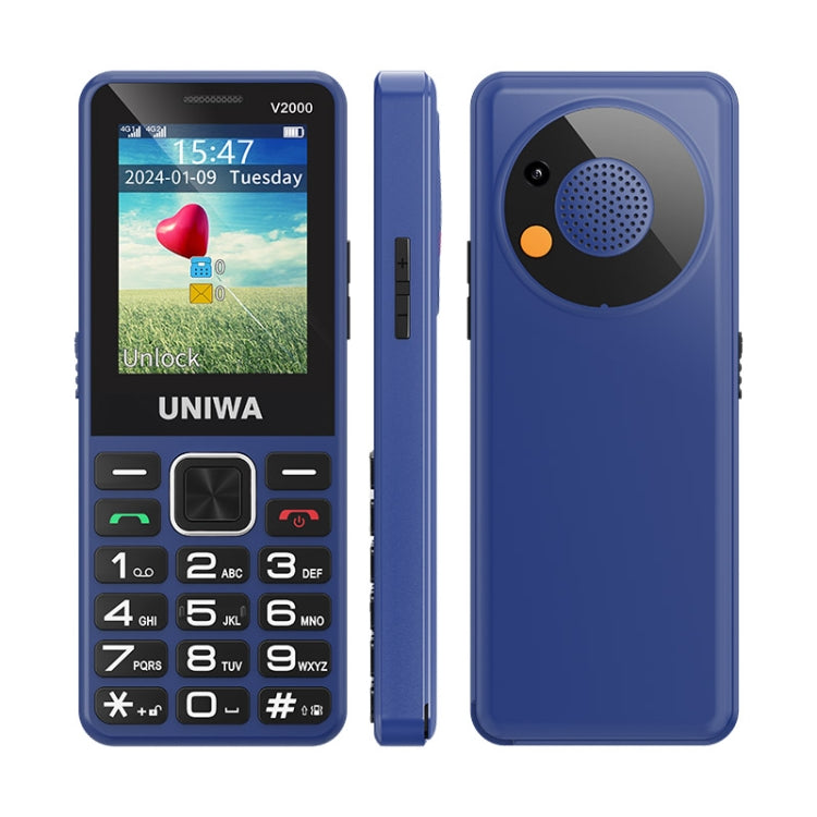 UNIWA V2000 Elder Keypad Phone, 2.4 inch Unisoc T107, 1700mAh Battery, LED Flashlight, SOS, Network: 4G, AU Plug (Blue) - UNIWA by UNIWA | Online Shopping South Africa | PMC Jewellery | Buy Now Pay Later Mobicred