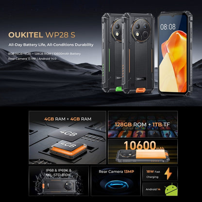 Oukitel WP28 S IP68/IP69K Rugged Phone, 4GB+128GB, Fingerprint, 6.52 inch Unisoc T606 Octa-core, NFC, OTG, Network: 4G (Grey) - OUKITEL by OUKITEL | Online Shopping South Africa | PMC Jewellery | Buy Now Pay Later Mobicred