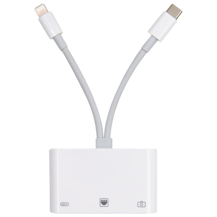 NK-107 Pro 3 in 1 USB-C / Type-C + 8 Pin Male to USB + RJ45 + 8 Pin Charging Female Interface Adapter - Converter & Adapter by PMC Jewellery | Online Shopping South Africa | PMC Jewellery | Buy Now Pay Later Mobicred