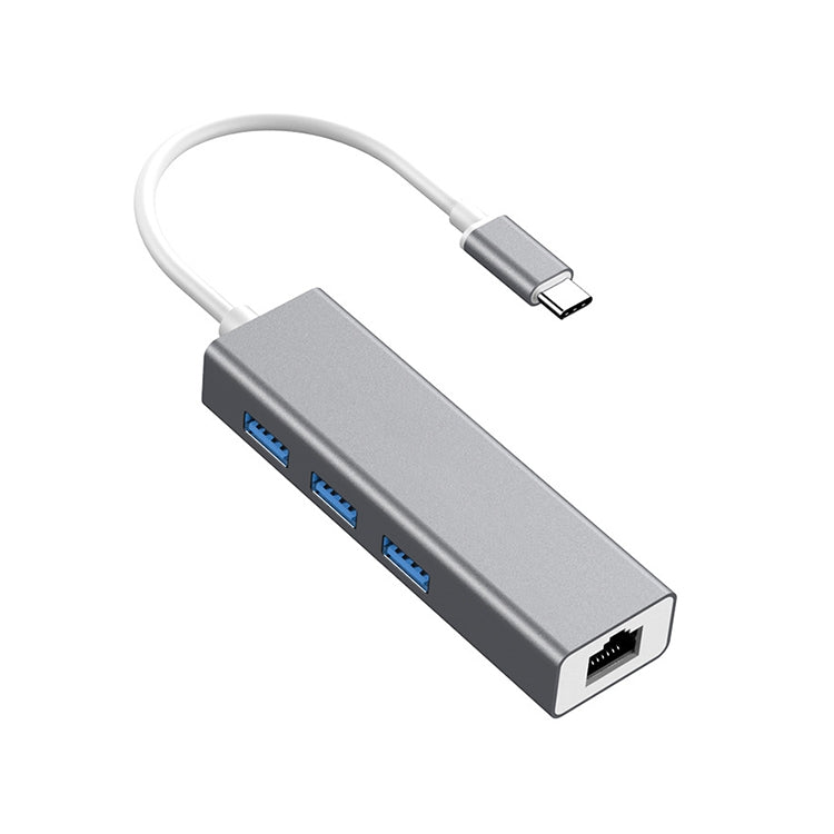 USB-C / Type-C to Fast Ethernet RJ45 & 3 x USB 3.0 Adapter Converter HUB(Grey) - USB HUB by PMC Jewellery | Online Shopping South Africa | PMC Jewellery | Buy Now Pay Later Mobicred