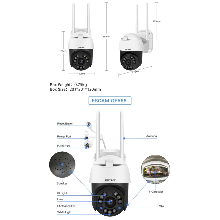 ESCAM QF558 5.0MP HD 5X Zoom Wireless IP Camera, Support Humanoid Detection, Night Vision, Two Way Audio, TF Card, EU Plug - Wireless Camera by ESCAM | Online Shopping South Africa | PMC Jewellery