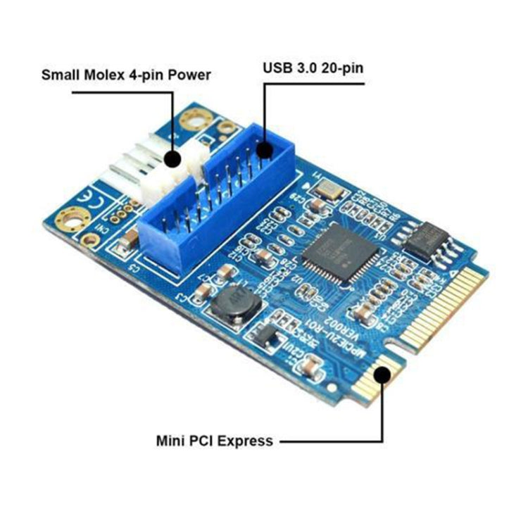 MINI PCI-E to USB 3.0 Front 19 Pin Desktop PC Expansion Card with 4 Pin Power Connection Port (Blue) -  by PMC Jewellery | Online Shopping South Africa | PMC Jewellery | Buy Now Pay Later Mobicred
