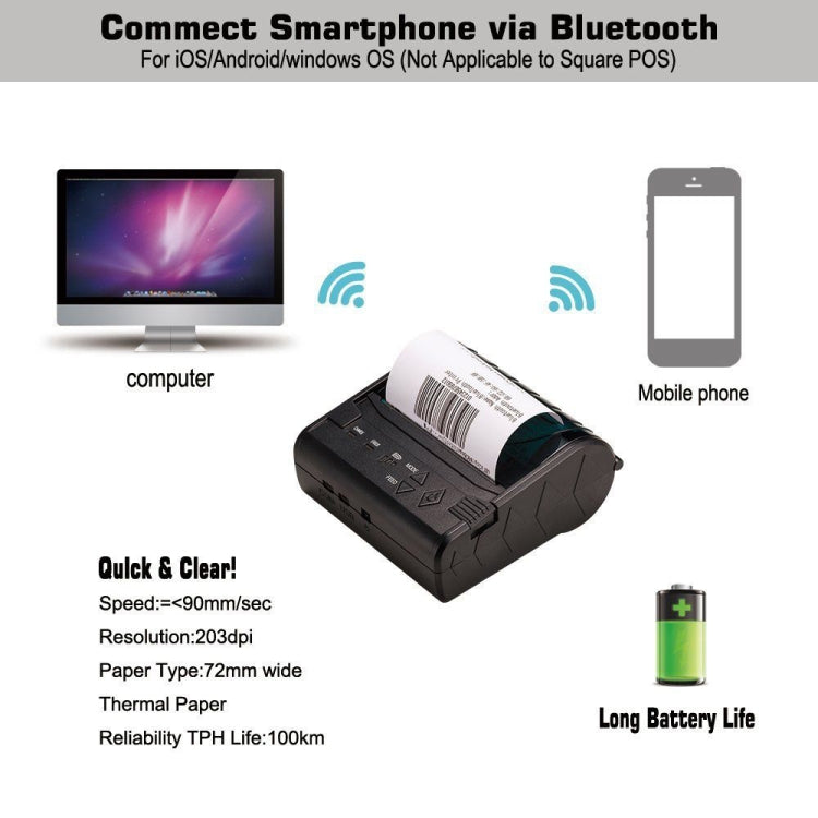 POS-8003 Portable Thermal Bluetooth Ticket Printer���Max Supported Thermal Paper Size���80x50mm - Printer by PMC TechLife | Online Shopping South Africa | PMC TechLife | Buy Now Pay Later Mobicred