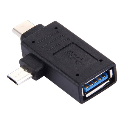 USB-C / Type-C Male + Micro USB Male to USB 3.0 Female Adapter(Black) - USB Adapter by PMC Jewellery | Online Shopping South Africa | PMC Jewellery