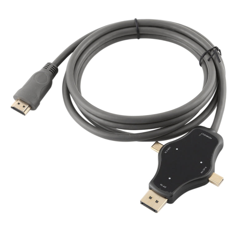 D65A 1.8m DisplayPort In & Mini DP In & USB-C / Type-C In to HDMI 4K Output Video Adapter Cable - Video & Audio Cable by PMC Jewellery | Online Shopping South Africa | PMC Jewellery | Buy Now Pay Later Mobicred