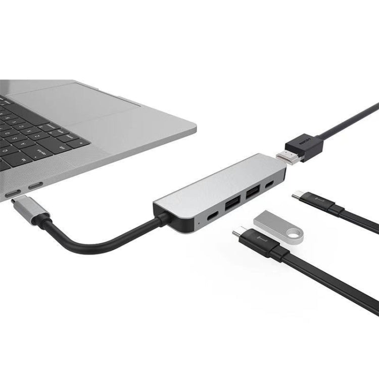5 in 1 HDMI + USB x 2 + PD x 2 to USB-C / Type-C HUB Adapter - free shipping - PMC Jewellery - Order now!