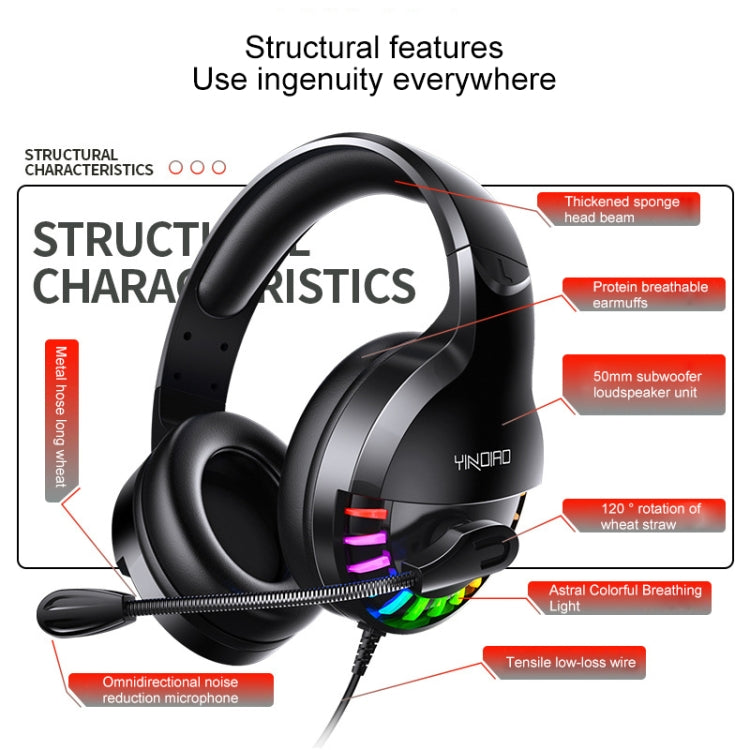 YINDIAO Q2 Head-mounted Wired Gaming Headset with Microphone, Version: Single USB Sound Card(White) - free shipping - PMC Jewellery - Order now!