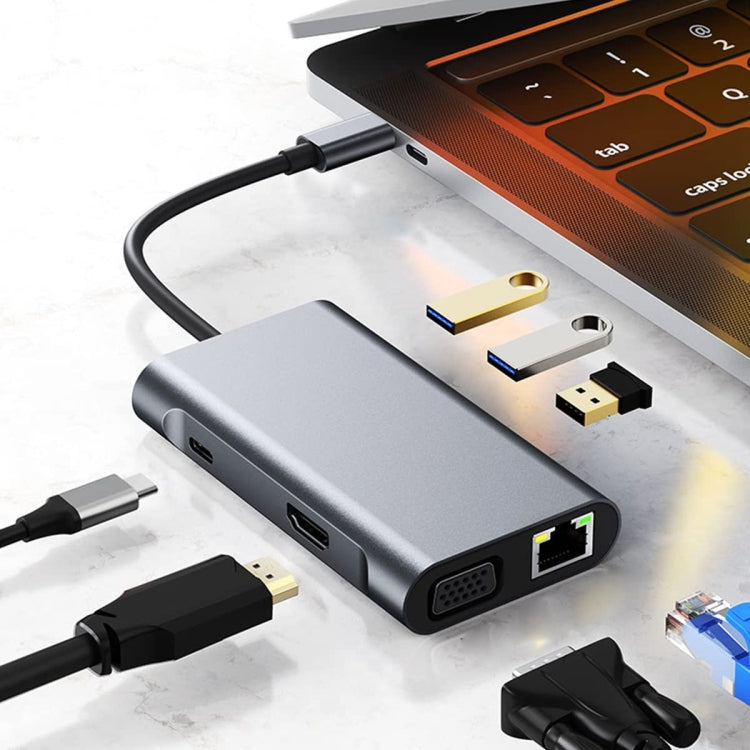 BYL-2111 7 in 1 USB-C / Type-C to USB Docking Station HUB Adapter (Silver) - USB HUB by PMC Jewellery | Online Shopping South Africa | PMC Jewellery | Buy Now Pay Later Mobicred