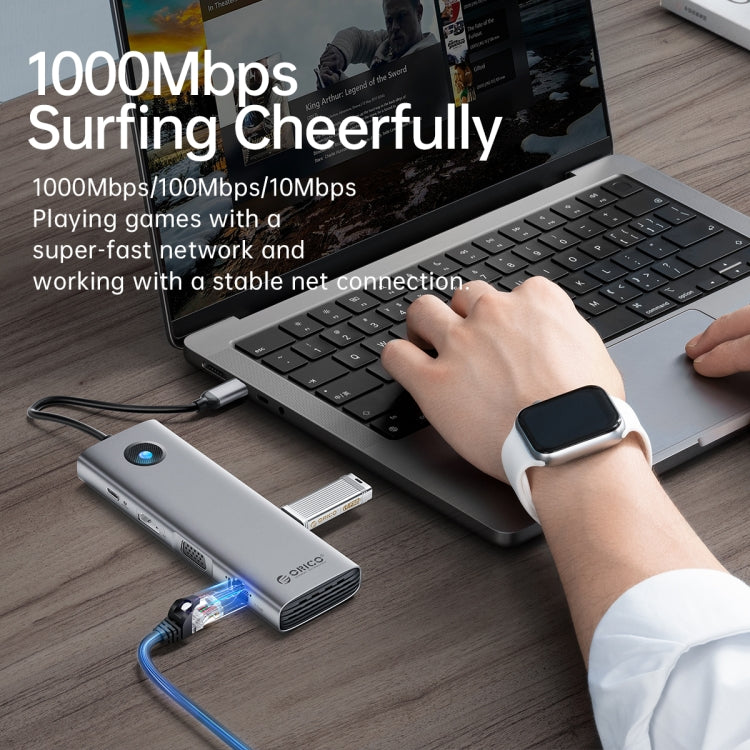 ORICO PW11-8PC Type-C / USB-C 8-in-1 5Gbps Multifunction Docking Station(Dark Gray) - USB HUB by ORICO | Online Shopping South Africa | PMC TechLife | Buy Now Pay Later Mobicred