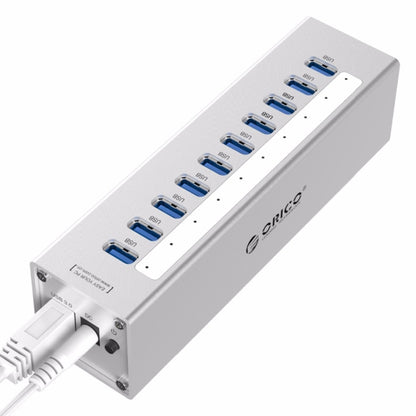 ORICO A3H10 Aluminum High Speed 10 Ports USB 3.0 HUB with Power Adapter for Laptops(Silver) - USB 3.0 HUB by ORICO | Online Shopping South Africa | PMC Jewellery | Buy Now Pay Later Mobicred