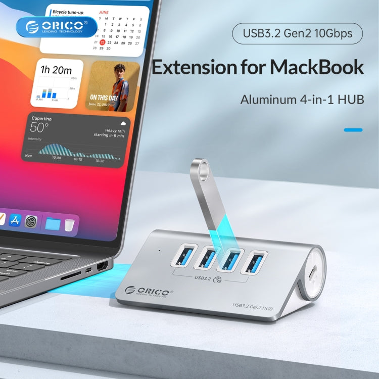 ORICO M3U4 Aluminum Alloy 4-Port USB 3.2 Gen1 10Gbps HUB (Silver) - USB 3.0 HUB by ORICO | Online Shopping South Africa | PMC Jewellery | Buy Now Pay Later Mobicred