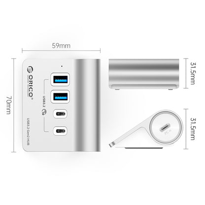 ORICO M3CU2 Aluminum Alloy 4-Port Type-C And USB 3.2 Gen2 10Gbps HUB(Silver) - USB 3.0 HUB by ORICO | Online Shopping South Africa | PMC Jewellery | Buy Now Pay Later Mobicred