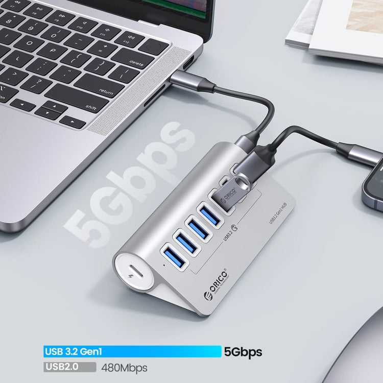 ORICO M3U7 Aluminum Alloy 7-Port USB 3.2 Gen1 5Gbps HUB with 0.5m Cable(Silver) - USB 3.0 HUB by ORICO | Online Shopping South Africa | PMC Jewellery | Buy Now Pay Later Mobicred