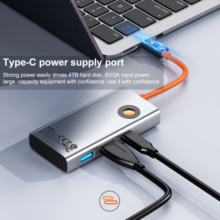 ROCK TR26 4 in 1 USB-C / Type-C to USB 3.0x3+RJ45 Portable Multifunctional HUB Docking Station - USB HUB by ROCK | Online Shopping South Africa | PMC Jewellery | Buy Now Pay Later Mobicred