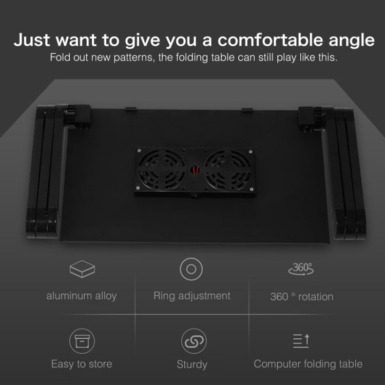 Portable 360 Degree Adjustable Foldable Aluminium Alloy Desk Stand with Double CPU Fans & Mouse Pad for Laptop / Notebook, Desk Size: 480mm x 260mm(Black) - Laptop Stand by PMC Jewellery | Online Shopping South Africa | PMC Jewellery | Buy Now Pay Later Mobicred