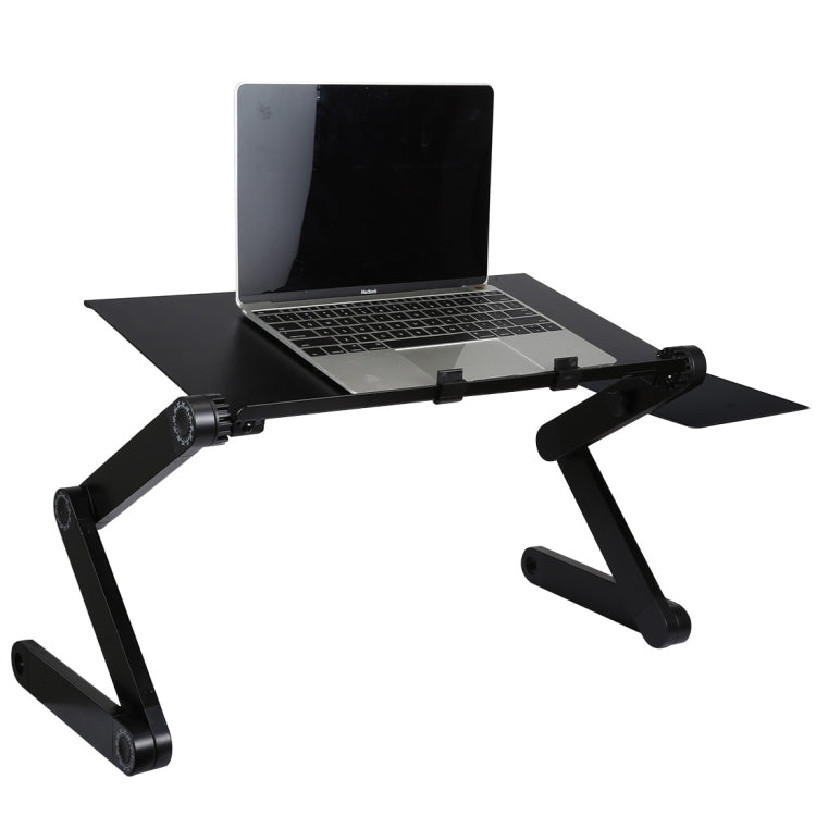 Portable 360 Degree Adjustable Foldable Aluminium Alloy Desk Stand with Double CPU Fans & Mouse Pad for Laptop / Notebook, Desk Size: 480mm x 260mm(Black) - Laptop Stand by PMC Jewellery | Online Shopping South Africa | PMC Jewellery | Buy Now Pay Later Mobicred
