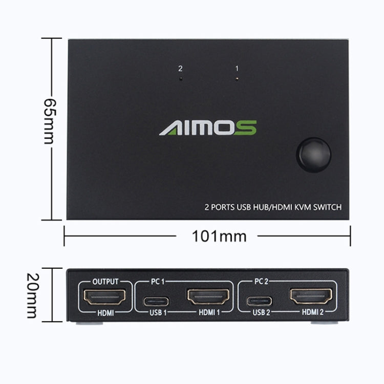 AIMOS AM-KVM201CC 2 Ports USB HUB HDMI KVM Switch without Extension Cable - Switch by PMC Jewellery | Online Shopping South Africa | PMC Jewellery | Buy Now Pay Later Mobicred