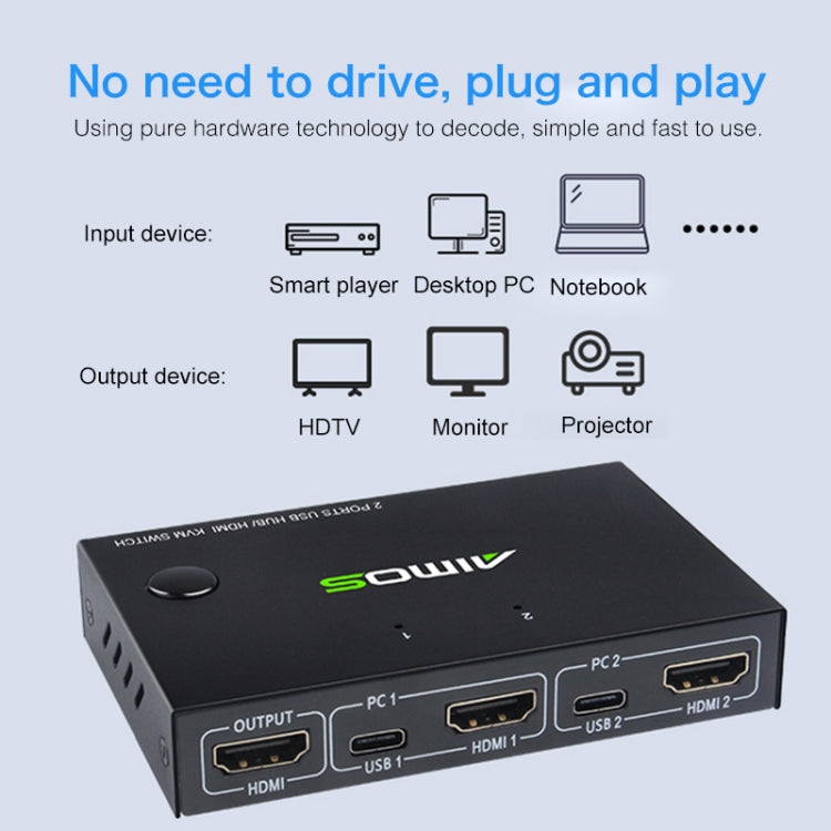 AIMOS AM-KVM201CC 2 Ports USB HUB HDMI KVM Switch without Extension Cable - Switch by PMC Jewellery | Online Shopping South Africa | PMC Jewellery | Buy Now Pay Later Mobicred