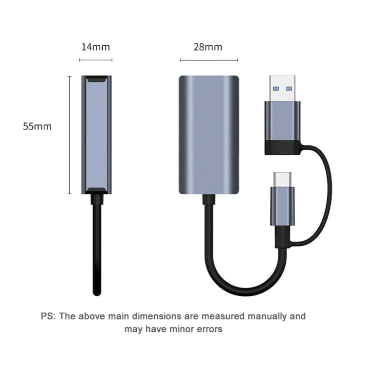 BYL-2207 2 in 1 USB + Type-C to RJ45 Docking Station HUB Adapter - Cable & Adapters by PMC Jewellery | Online Shopping South Africa | PMC Jewellery | Buy Now Pay Later Mobicred