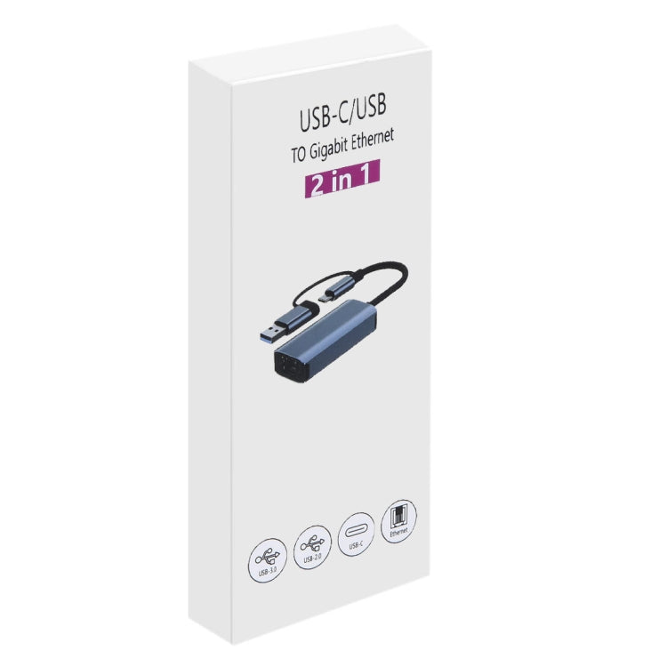 BYL-2207 2 in 1 USB + Type-C to RJ45 Docking Station HUB Adapter - Cable & Adapters by PMC Jewellery | Online Shopping South Africa | PMC Jewellery | Buy Now Pay Later Mobicred