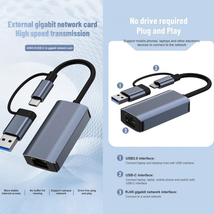 BYL-2207 2 in 1 USB + Type-C to RJ45 Docking Station HUB Adapter - Cable & Adapters by PMC Jewellery | Online Shopping South Africa | PMC Jewellery | Buy Now Pay Later Mobicred
