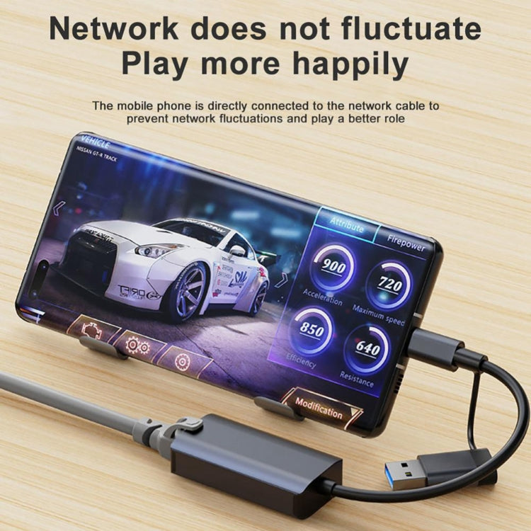 BYL-2207 2 in 1 USB + Type-C to RJ45 Docking Station HUB Adapter - Cable & Adapters by PMC Jewellery | Online Shopping South Africa | PMC Jewellery | Buy Now Pay Later Mobicred