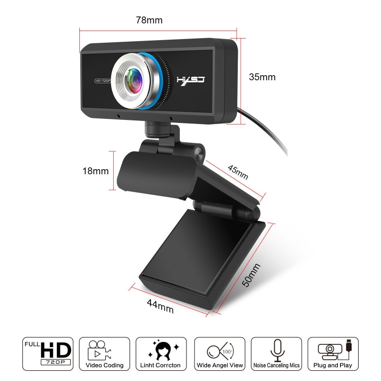 HXSJ S90 30fps 1 Megapixel 720P HD Webcam for Desktop / Laptop / Android TV, with 8m Sound Absorbing Microphone, Cable Length: 1.5m - HD Camera by HXSJ | Online Shopping South Africa | PMC Jewellery | Buy Now Pay Later Mobicred