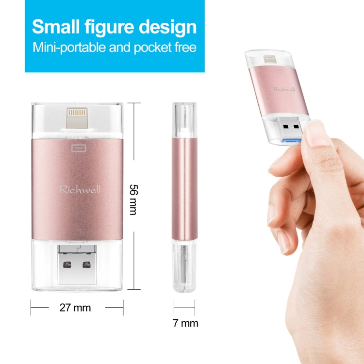 Richwell 3 in 1 32G Type-C + 8 Pin + USB 3.0 Metal Double Cover Push-pull Flash Disk with OTG Function(Black) - free shipping - PMC Jewellery - Order now!