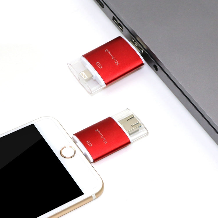 Richwell 3 in 1 32G Type-C + 8 Pin + USB 3.0 Metal Double Cover Push-pull Flash Disk with OTG Function(Black) - free shipping - PMC Jewellery - Order now!