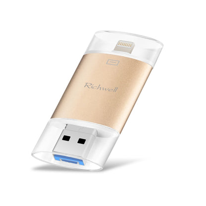 Richwell 3 in 1 16G Type-C + 8 Pin + USB 3.0 Metal Double Cover Push-pull Flash Disk with OTG Function(Gold) - U Disk & Card Reader by Richwell | Online Shopping South Africa | PMC Jewellery | Buy Now Pay Later Mobicred