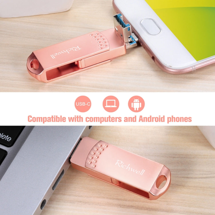 Richwell 3 in 1 128G Type-C + Micro USB + USB 3.0 Metal Flash Disk with OTG Function(Silver) - free shipping - PMC Jewellery - Order now!