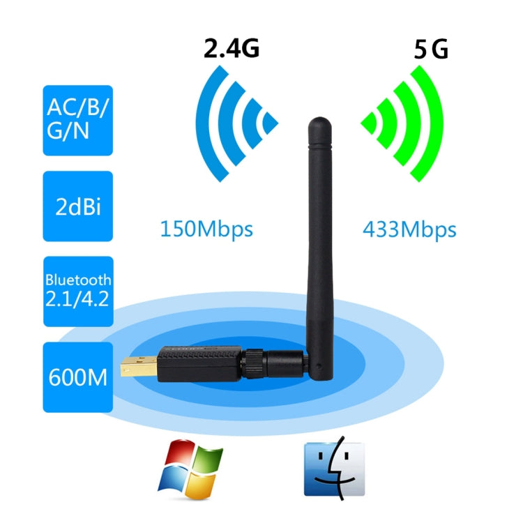 EDUP EP-AC1661 2 in 1 Bluetooth 4.2 + Dual Band 11AC 600Mbps High Speed Wireless USB Adapter WiFi Receiver - free shipping - PMC Jewellery - Order now!