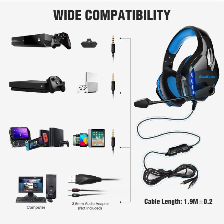 Soulbytes S11 USB + 3.5mm 4 Pin Adjustable LED Light Gaming Headset with Mic (Blue) - Multimedia Headset by Soulbytes | Online Shopping South Africa | PMC Jewellery | Buy Now Pay Later Mobicred