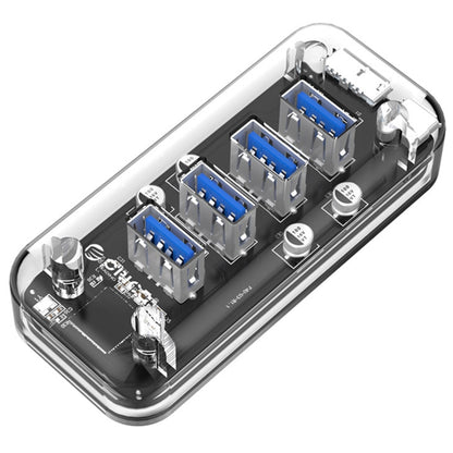 ORICO F4U 4 x USB 3.0 Ports 5Gbps Fast Transmission Desktop HUB with Blue LED Indicator Light(Transparent) - USB 3.0 HUB by ORICO | Online Shopping South Africa | PMC Jewellery | Buy Now Pay Later Mobicred