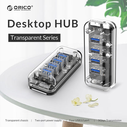 ORICO F4U 4 x USB 3.0 Ports 5Gbps Fast Transmission Desktop HUB with Blue LED Indicator Light(Transparent) - USB 3.0 HUB by ORICO | Online Shopping South Africa | PMC Jewellery | Buy Now Pay Later Mobicred