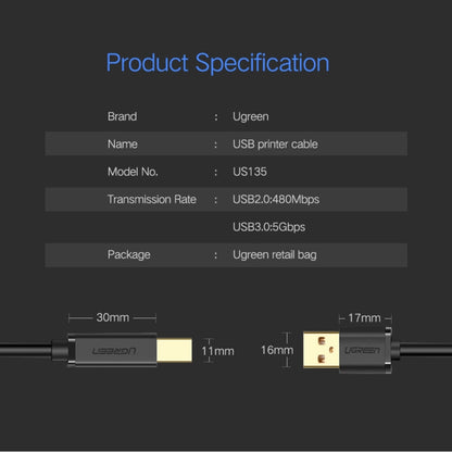 UGREEN USB 3.0 Type A Male to Type B Male Gold-plated Printer Cable Data Cable, For Canon, Epson, HP, Cable Length: 2m - USB 3.0 by UGREEN | Online Shopping South Africa | PMC Jewellery | Buy Now Pay Later Mobicred