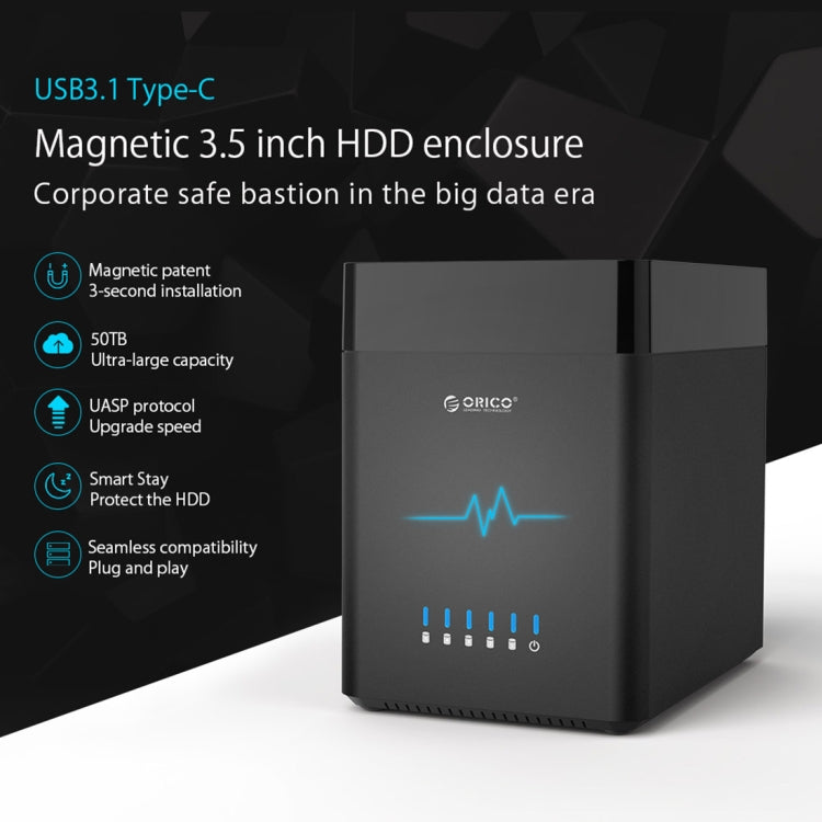 ORICO DS500C3 3.5 inch 5 Bay Magnetic-type USB-C / Type-C Hard Drive Enclosure with Blue LED Indicator - HDD Enclosure by ORICO | Online Shopping South Africa | PMC TechLife | Buy Now Pay Later Mobicred