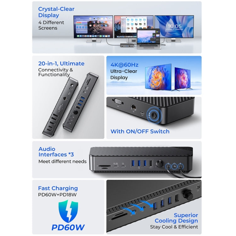 ORICO DKA20-BK-BP 10Gbps 20 in 1 Type-C 3.0 HUB Docking Station(EU Plug) - free shipping - PMC Jewellery - Order now!