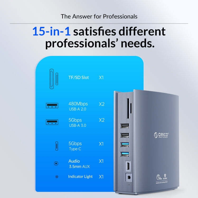 ORICO CDH-15N-GY-BP 15 in 1 Type-C HUB Docking Station - free shipping - PMc TechLife - Order now!