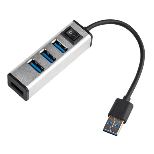 USB to 4 USB 3.0 Ports Aluminum Alloy HUB with Switch(Silver) - USB 3.0 HUB by PMC Jewellery | Online Shopping South Africa | PMC Jewellery | Buy Now Pay Later Mobicred