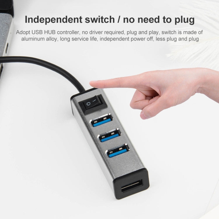 USB to 4 USB 3.0 Ports Aluminum Alloy HUB with Switch(Silver) - USB 3.0 HUB by PMC TechLife | Online Shopping South Africa | PMC TechLife | Buy Now Pay Later Mobicred
