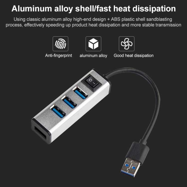 USB to 4 USB 3.0 Ports Aluminum Alloy HUB with Switch(Silver) - USB 3.0 HUB by PMC TechLife | Online Shopping South Africa | PMC TechLife | Buy Now Pay Later Mobicred