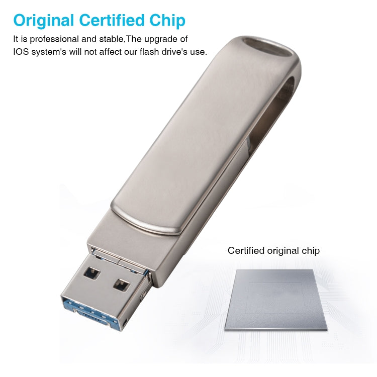 Richwell 3 in 1 64G Micro USB + 8 Pin + USB 3.0 Metal Rotating Push-pull Flash Disk with OTG Function(Silver) - U Disk & Card Reader by Richwell | Online Shopping South Africa | PMC Jewellery | Buy Now Pay Later Mobicred