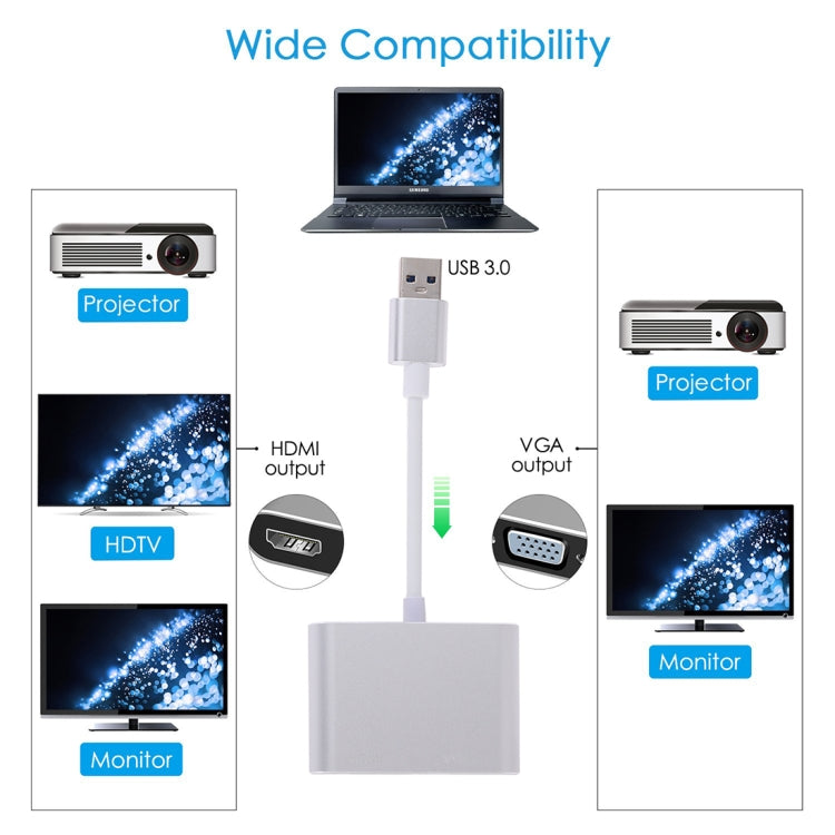 2 in 1 USB 3.0 to HDMI + VGA Adapter(Silver) - Cable & Adapters by PMC TechLife | Online Shopping South Africa | PMC TechLife | Buy Now Pay Later Mobicred