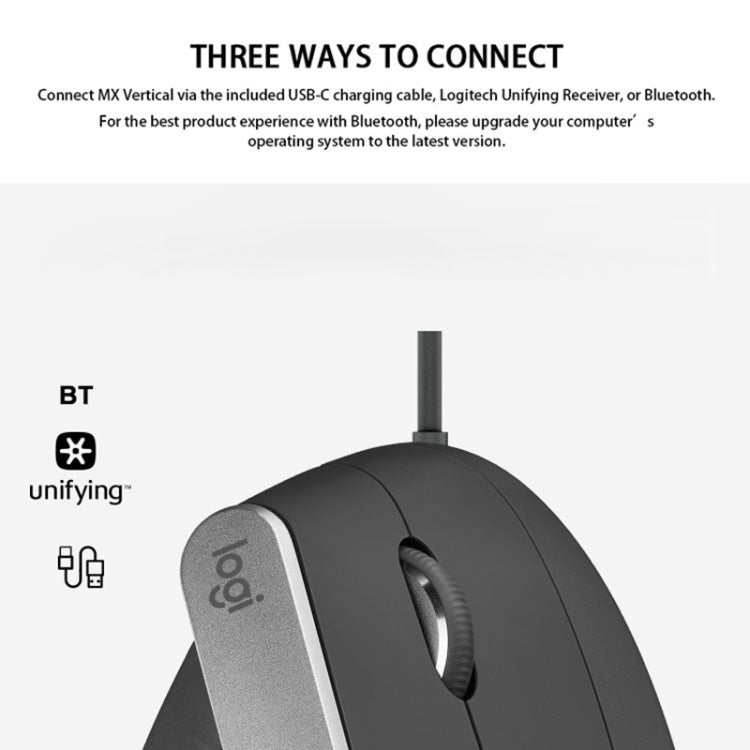 Logitech MX Vertical 4000DPI USB-C / Type-C + Unifying + Bluetooth Three-mode Ergonomic Wireless Vertical Optical Mouse (Black) - free shipping - PMC Jewellery - Order now!