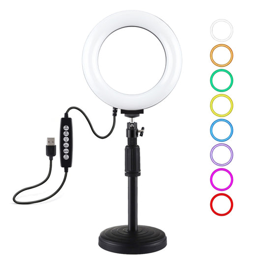 PULUZ 6.2 inch 16cm USB 10 Modes 8 Colors RGBW Dimmable LED Ring Vlogging Photography Video Lights + Round Base Desktop Mount with Cold Shoe Tripod Ball Head(Black) - Ring Light by PULUZ | Online Shopping South Africa | PMC Jewellery | Buy Now Pay Later Mobicred