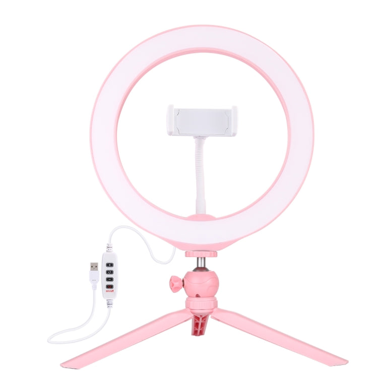 PULUZ 10.2 inch 26cm Selfie Beauty Light + Desktop Tripod Mount USB 3 Modes Dimmable LED Ring Vlogging Selfie Photography Video Lights with Cold Shoe Tripod Ball Head & Phone Clamp(Pink) - Ring Light by PULUZ | Online Shopping South Africa | PMC Jewellery | Buy Now Pay Later Mobicred