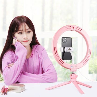 PULUZ 10.2 inch 26cm Light + Desktop Tripod Mount USB 3 Modes Dimmable Dual Color Temperature LED Curved Diffuse Light Ring Vlogging Selfie Photography Video Lights with Phone Clamp(Pink) - Ring Light by PULUZ | Online Shopping South Africa | PMC Jewellery | Buy Now Pay Later Mobicred