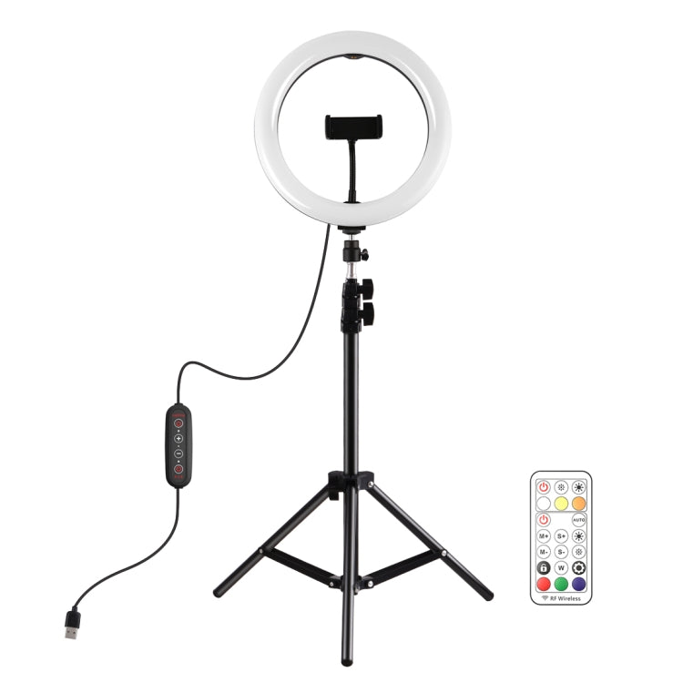 PULUZ 10.2 inch 26cm Marquee LED RGBWW Selfie Beauty Light  + 1.1m Tripod Mount 168 LED Dual-color Temperature Dimmable Ring Vlogging Photography Video Lights with Cold Shoe Tripod Ball Head & Remote Control & Phone Clamp(Black) - Ring Light by PULUZ | Online Shopping South Africa | PMC Jewellery | Buy Now Pay Later Mobicred